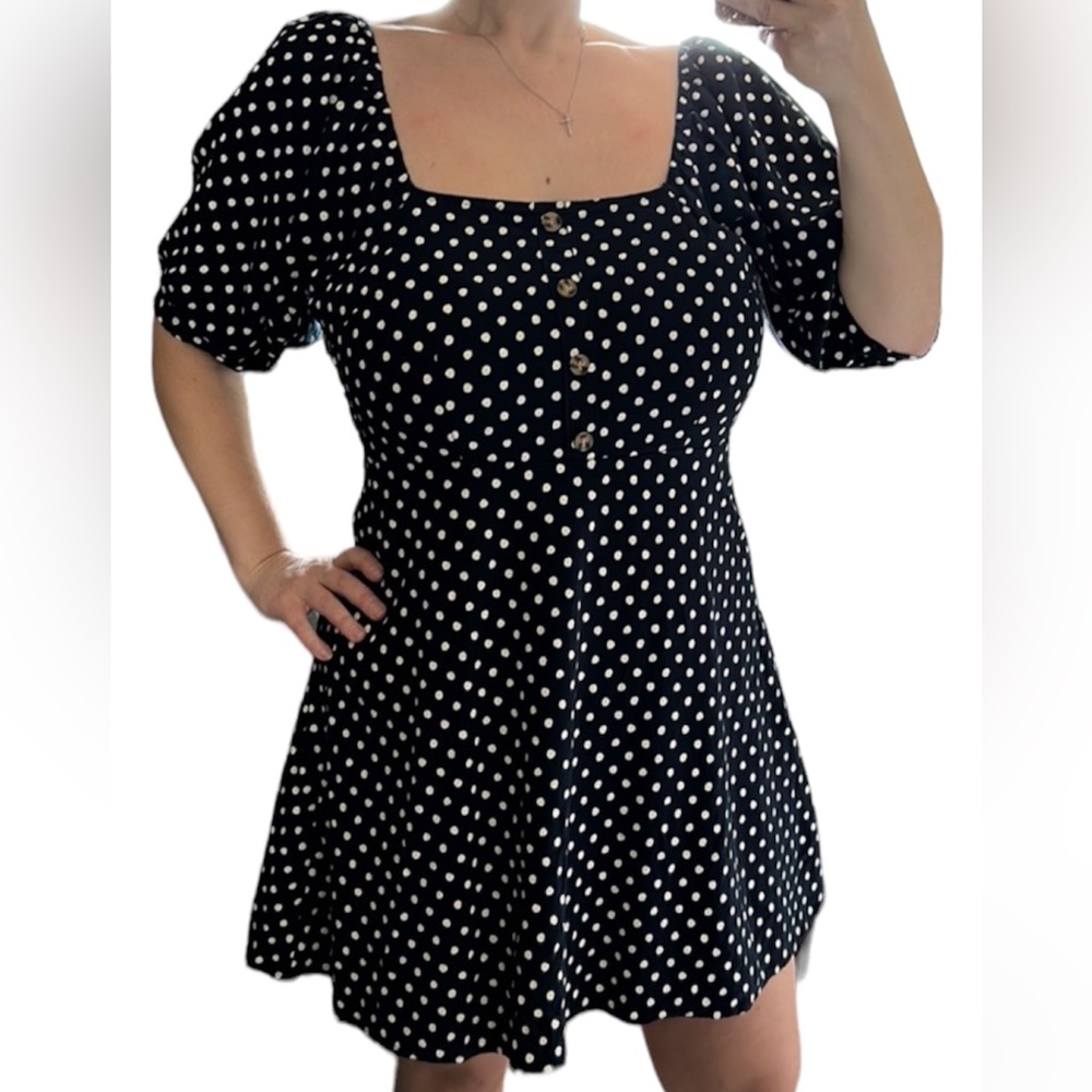 Vero Moda Navy Puff Sleeve Polka Dot Dress